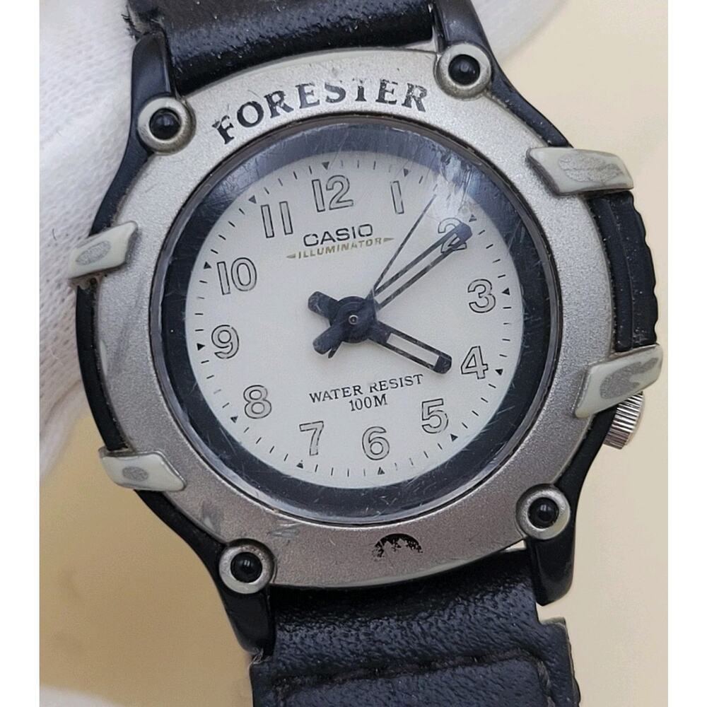 Vtg Casio Forester FTL-500 Illuminator Field Watch Silver/Black 100M WR Works